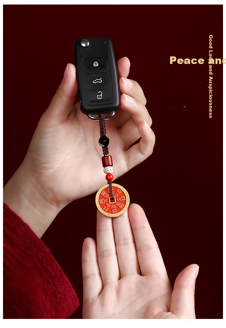 Shichuanbaishi Copper Coin Pendant Keychain with Cinnabar Amulet for Protection, Zodiac Year Gift for Men And Wome 9