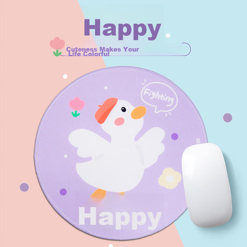 Коврик для мыши EXCO Happy! Маленький круглый коврик для девочек, фанатов аниме, милый мультяшный коврик для ноутбука, с блокировкой края, моющийся, дополнительный товар 9674