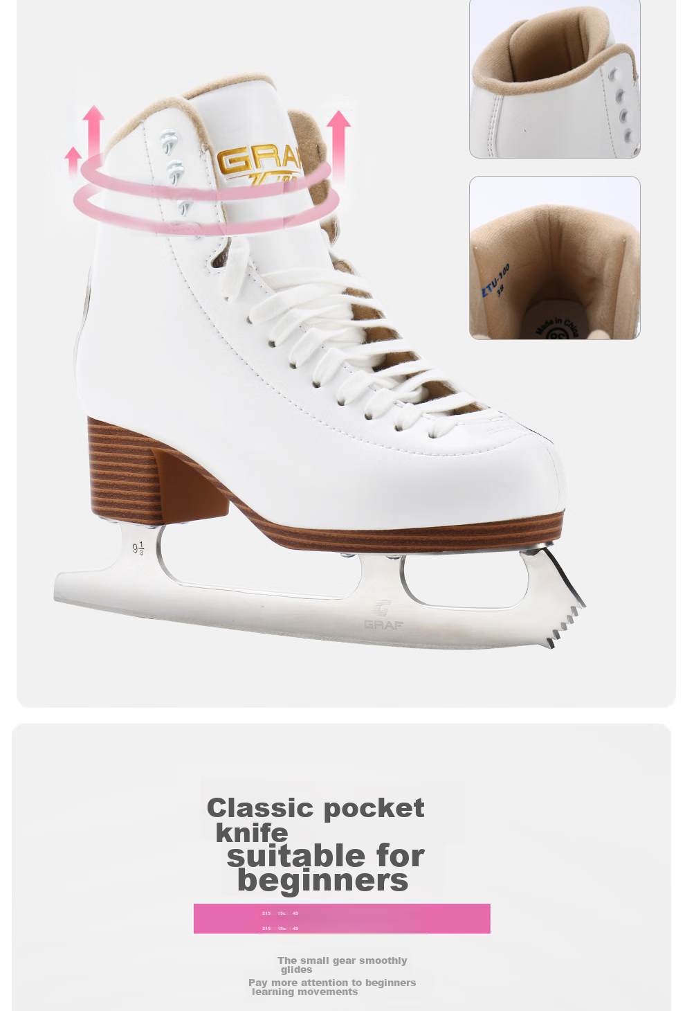 GRAF Swiss Figure Skating Shoes, Children's Ice Skates, Adult Beginner Professional Ice Skates, U50 Pro Size 35 10