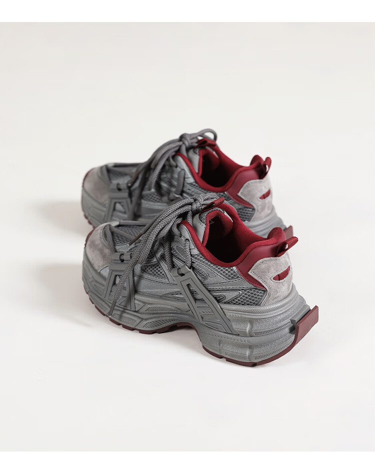 ZHR Dad Shoes for Women, Retro Style Sports Sneakers, Height-Increasing Thick-Soled Outdoor Casual Shoes for Women, JT65 Gray And Red, Size 35 10