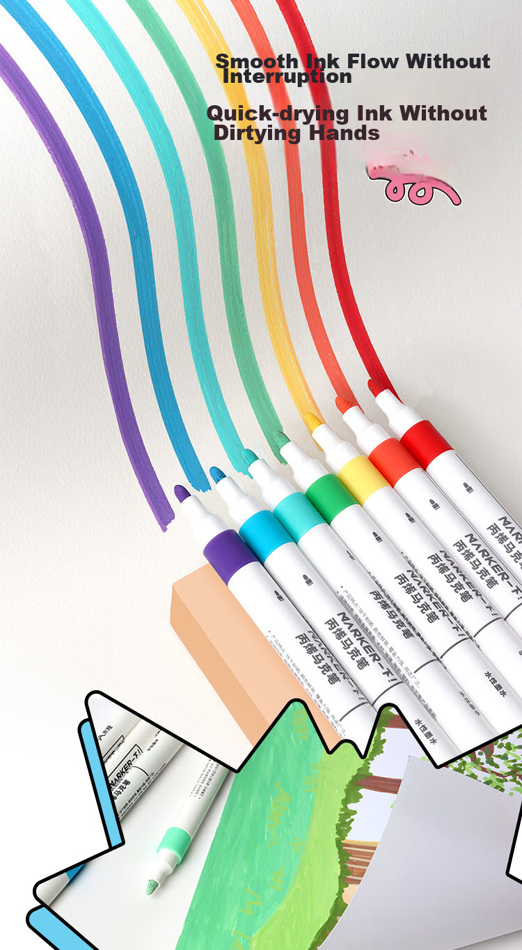 MIYA Acrylic Markers, 12 Colors, Waterproof, Quick-Drying, Large Capacity, Single-Tip, Wear-Resistant, for Art Students And Children, Hand-Drawn, Graffiti, Art Sketching, Watercolor Pens, Art Educatio 4
