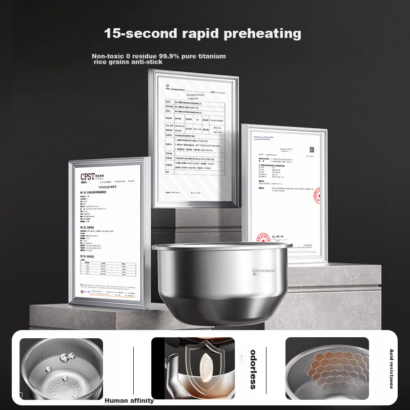 Midea Pure Titanium, Zero Coating, Low Sugar, 3L Rice Cooker, Home Use, Small Size for 2-3 People, Chiyama IH Dual Heating Source, Heats up Xiaomi Porridge, Titanium Pot CFB3066T