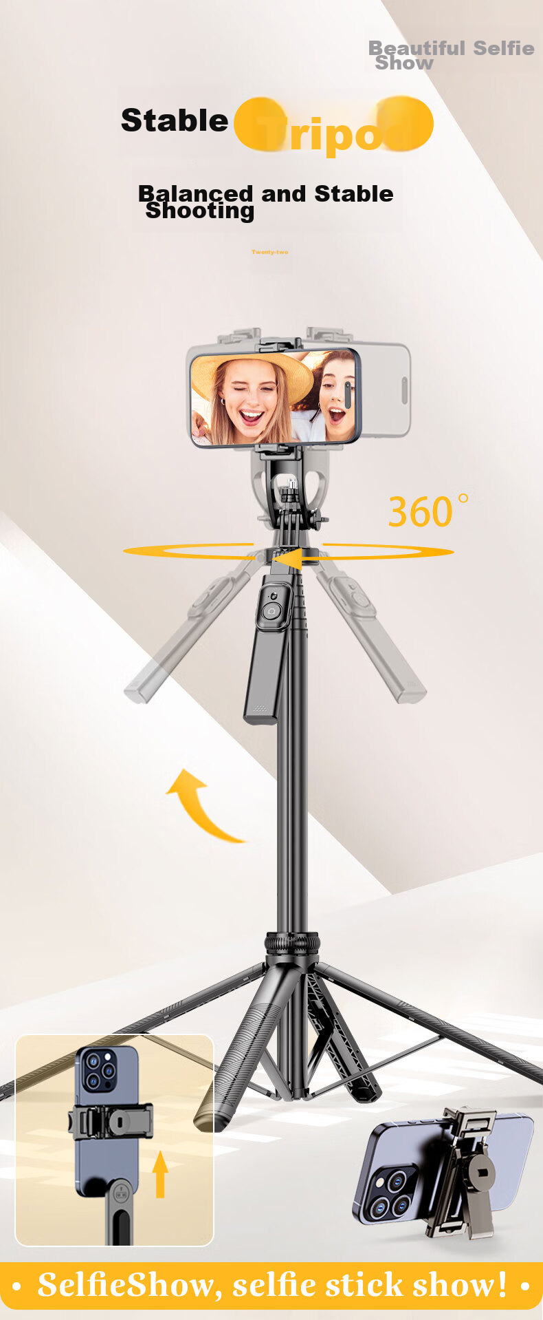 SelfieShow C18 New Ultra-Stable Aluminum Alloy 1.8-Meter Tripod, Selfie Stick with Anti-Shake, 360° Rotation, Handheld Outdoor Travel Live Streaming Photography Tool, Suitable for DJI Pocket 3 1
