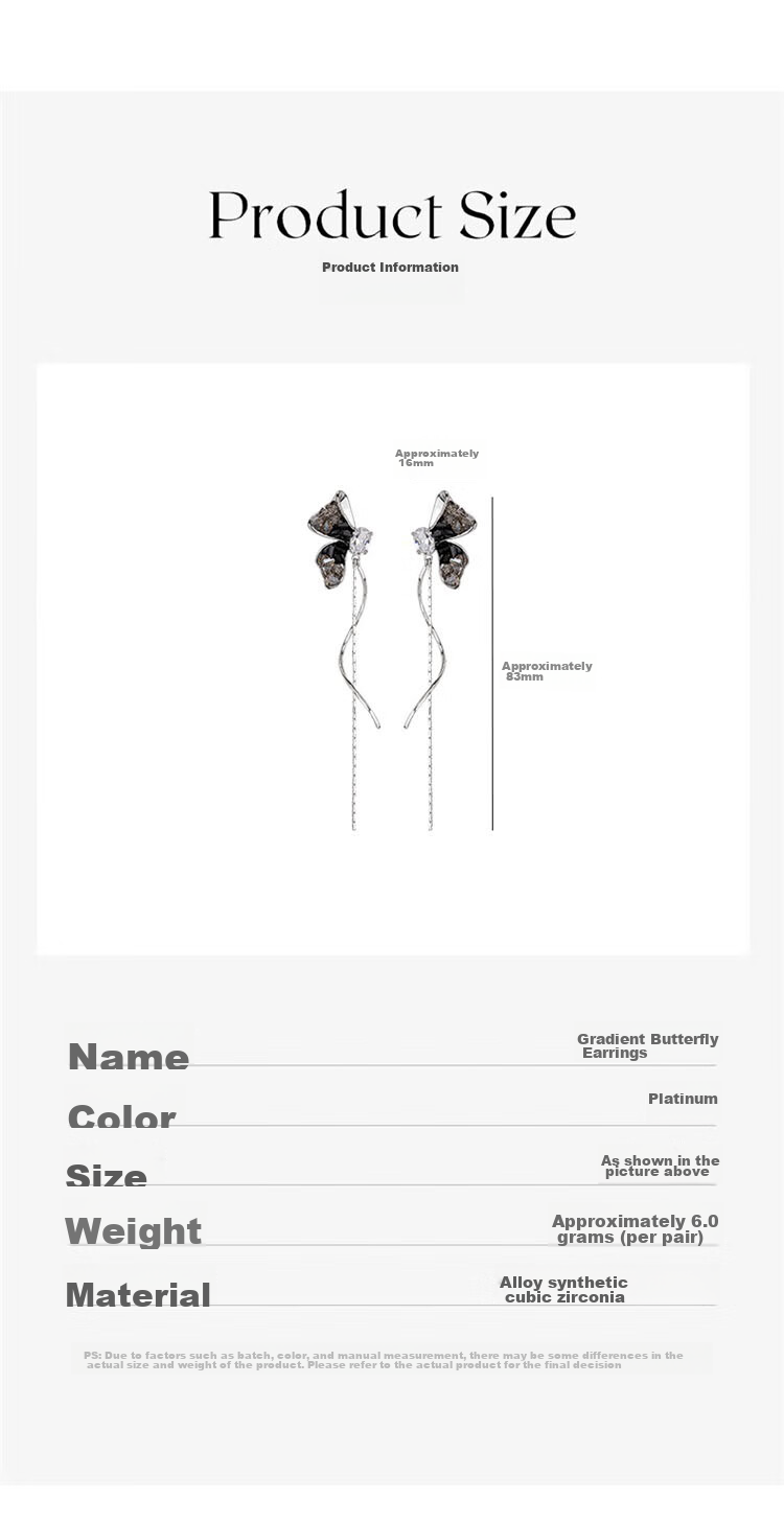 Qlady Gradient Butterfly Tassel Earrings for Women, 2026 New Style Elegant High-End Silver Stud Earrings, Niche Design Ear Jewelry Gift 4