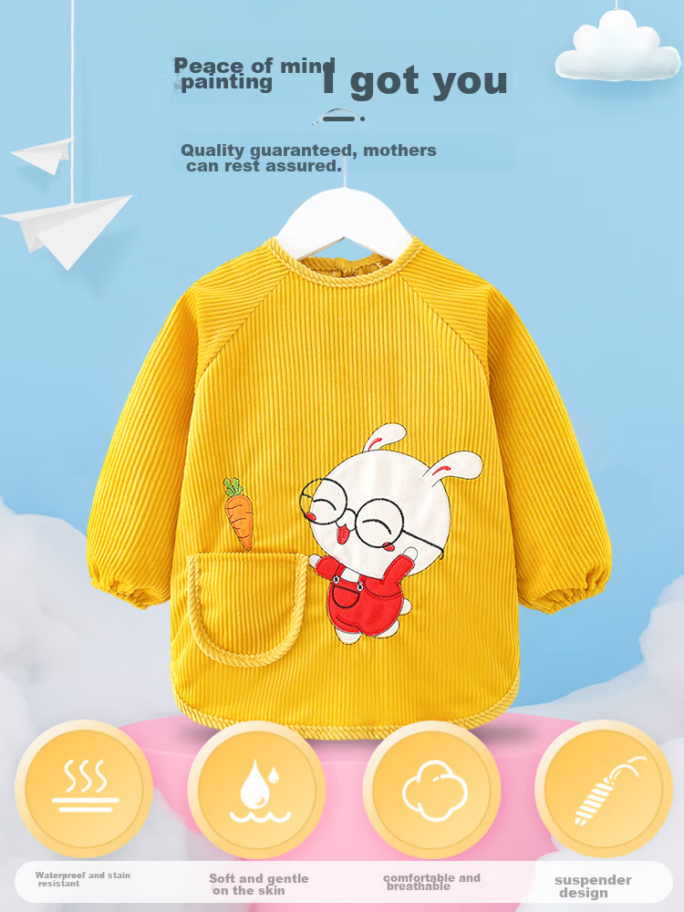 9I9 Baby Eating Smock, Outdoor Wear, Waterproof Long-Sleeve, Children's Kindergarten Painting Clothes, Rabbit A128 5
