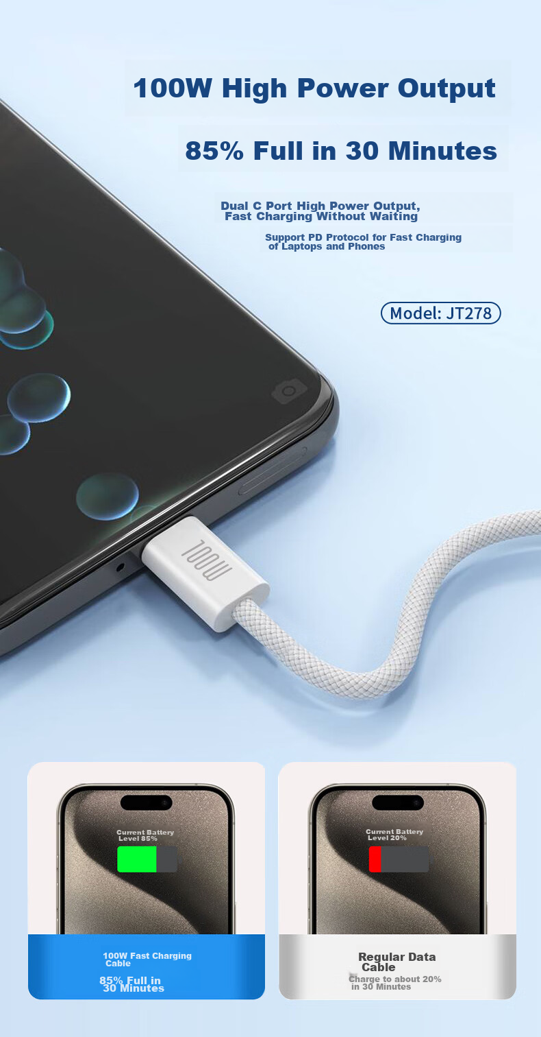 Great Wall Apple Data Cable, PD100W/60W Braided Type-C Fast Charging Cord, Suitable for Huawei, Apple 16 Phones, Huawei Tablets, IPad Laptops, 2M White 4