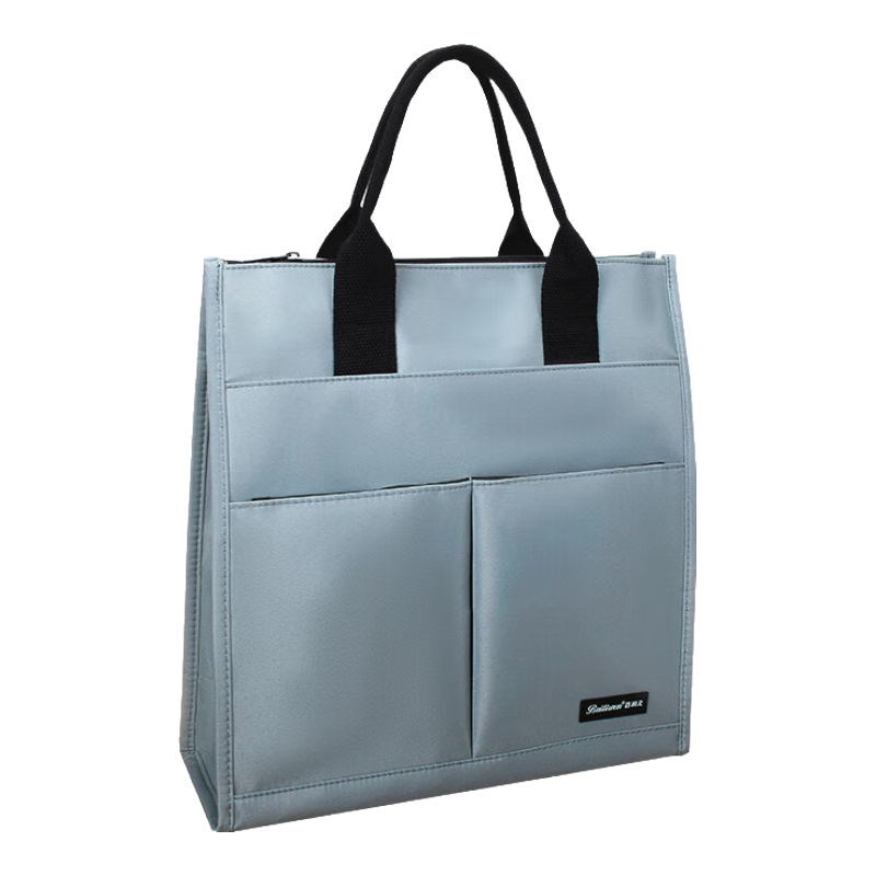Bailiwen BX1014 Gray-Green Stylish Vertical Handbag, Student Tutoring Bag, Class Package, Handheld Schoolbag, Art Bag, Tutoring Class Book Carrier, Briefcase, Document Bag