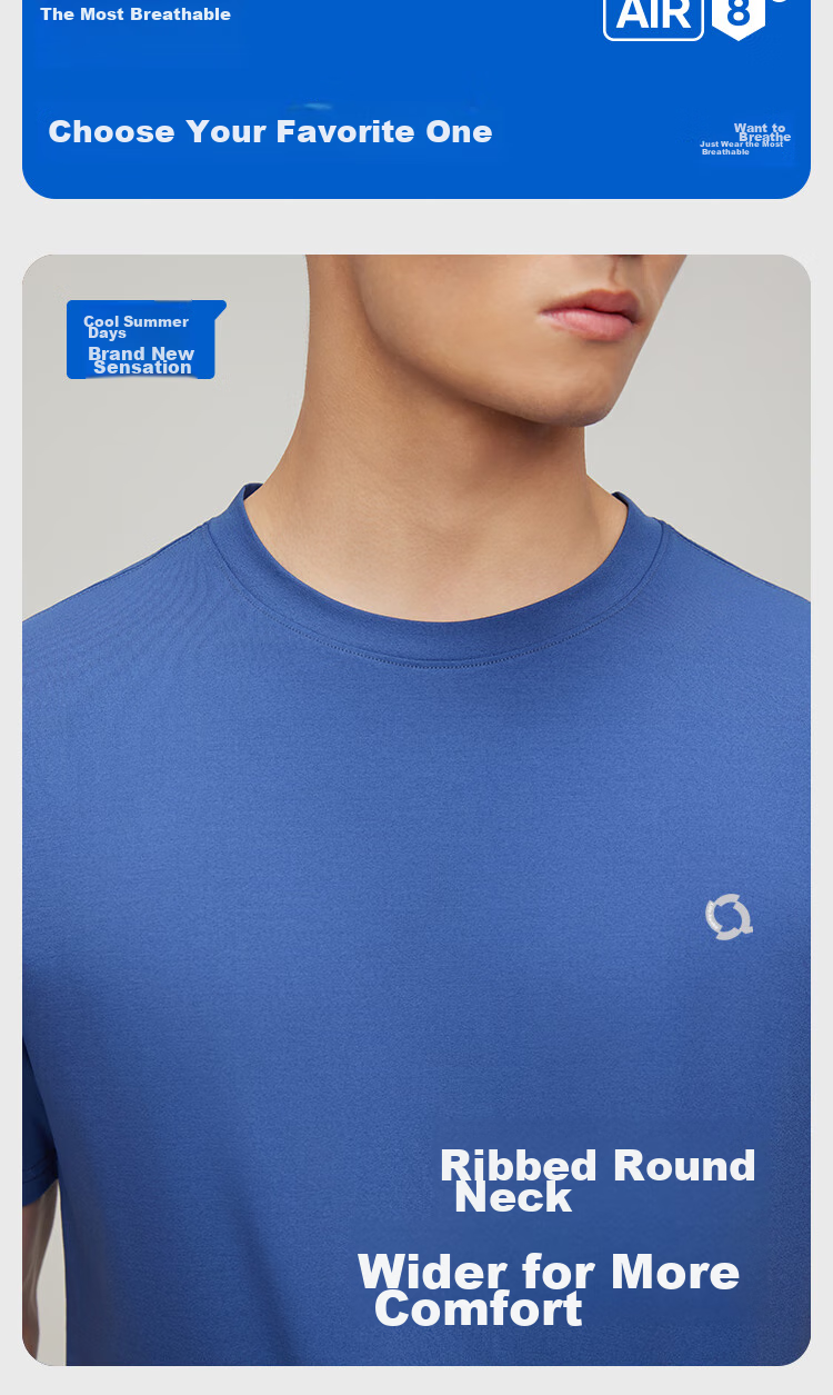 HLA 【Zui Huxi-Air8S】Short Sleeve Sweatshirt Unisex Moisture-Wicking Quick-Dry Couple Basic Base Layer 2-Pack 18