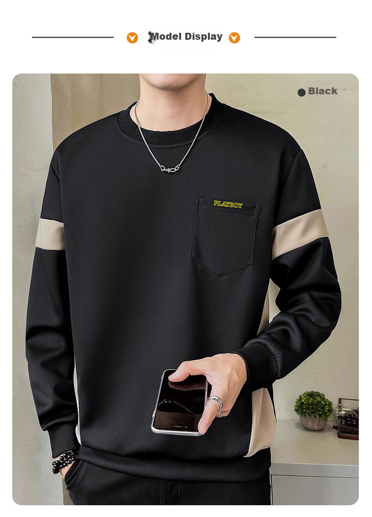 PLAYBOY Sweatshirt for Men, Round Neck, Autumn Korean Style Trendy Loose Casual Clothing for Me 12