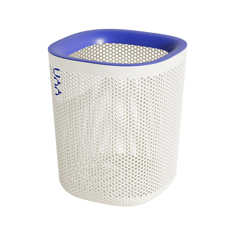 ABEPC Lidless Trash Can, 12L Capacity, for Home Bathroom Living Room Kitchen Bedroom, Wastebasket with Hollow Design, Milk White Or Khaki Frame