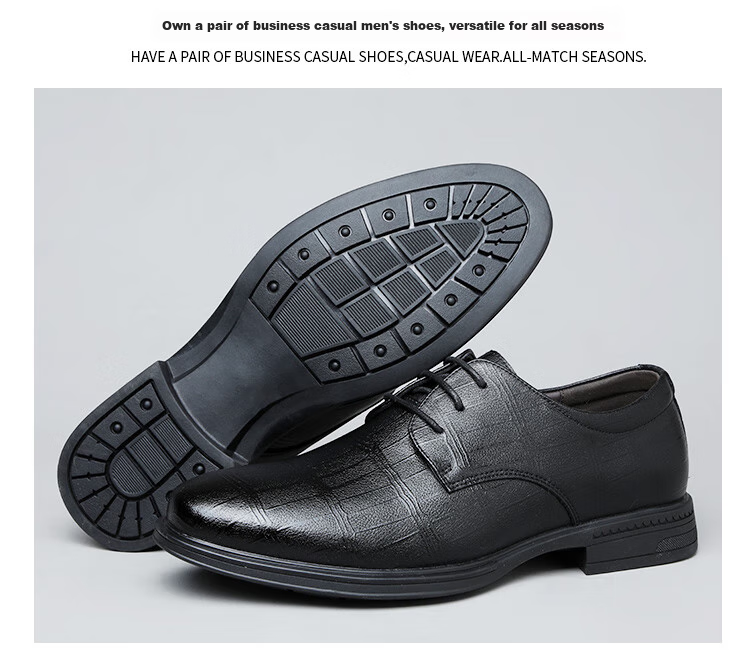 EGCHI Men's Leather Shoes, Business Formal Shoes, British Fashion Lace-Up Soft Leather Breathable Round Toe Shoes J3669 Black Size 38 17