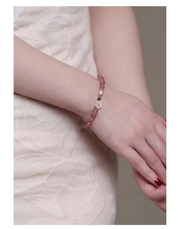 Fenghuangniepan Natural Strawberry Crystal Bracelet for Women, 2026 New Peach Blossom Pink Crystal Beaded Bracelet, Birthday Gift for Girlfriend 4