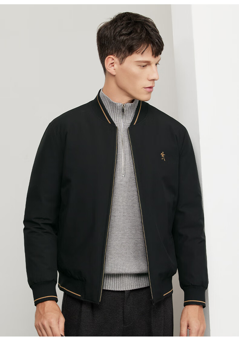 DANCING WOLVES [90% Duck Down + Graphene Lining] Windproof Baseball Jacket Casual Men's Outerwear, 001 Black, Size 165 8