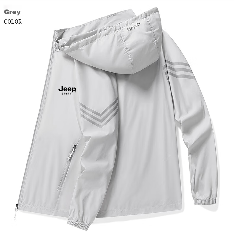 JEEP SPIRIT Men's Sun Protection Jacket, Summer UV-Resistant Hooded Coat, Casual Outdoor Jacket, Skin-Friendly Clothing, Gray, XL 16