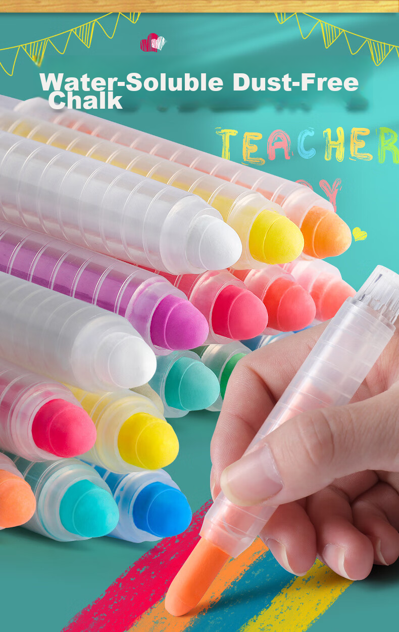 DiLe Children's Water-Soluble Dustless Chalk, Eco-Friendly Dustless Chalk, Erasable And Washable, Colorful Set 6207 (6 Colors) 1