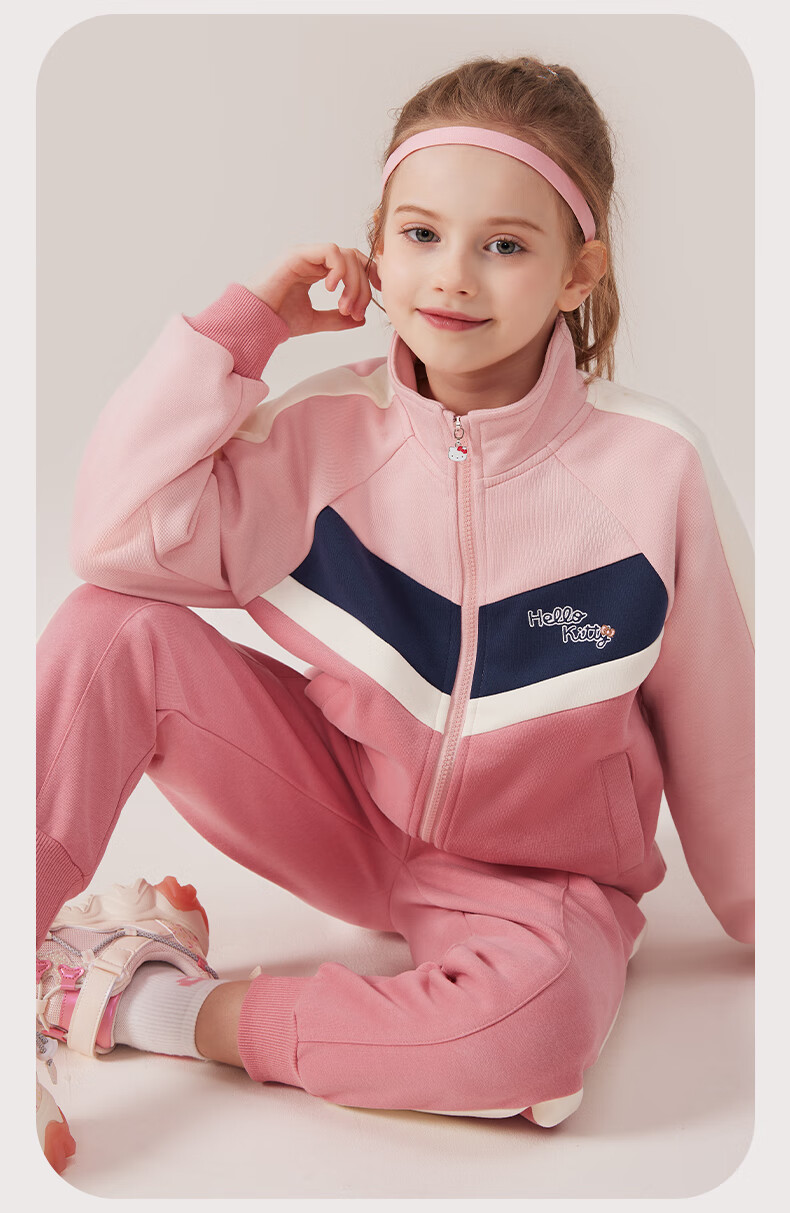 Hello Kitty Girls' Sportswear Set Children's Jacket Spring Autumn Big Kids Sweatshirt Sports Pants Sportswear Two-Piece Set 074 Blue 110 5