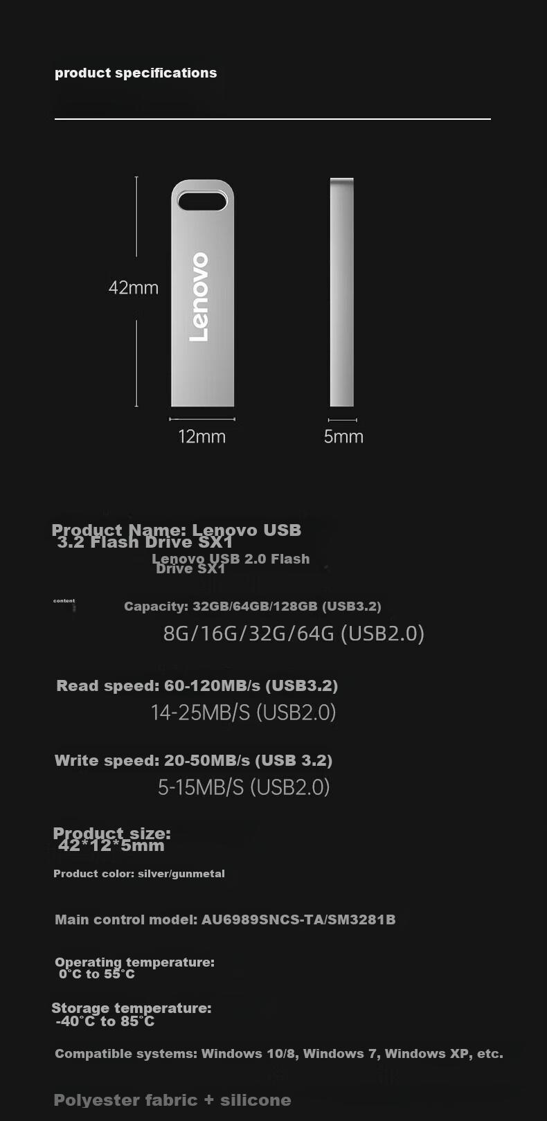 Lenovo 8GB USB2.0 Flash Drive, SX1 Speed Core Series, Gunmetal Color, Durable Metal Design, Essential for Business And Office Use 11