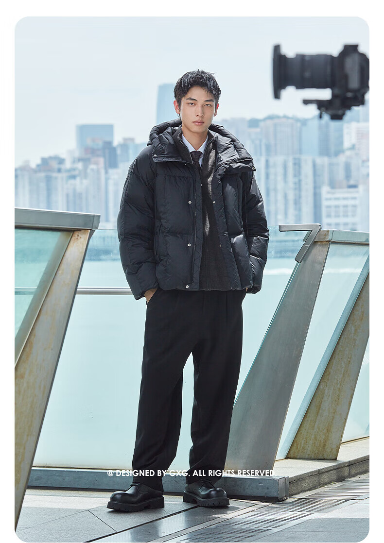 GXG Men's Fashionable Lightweight Hooded down Jacket, Winter 2024 New Product, Black, Size 180/XL 8
