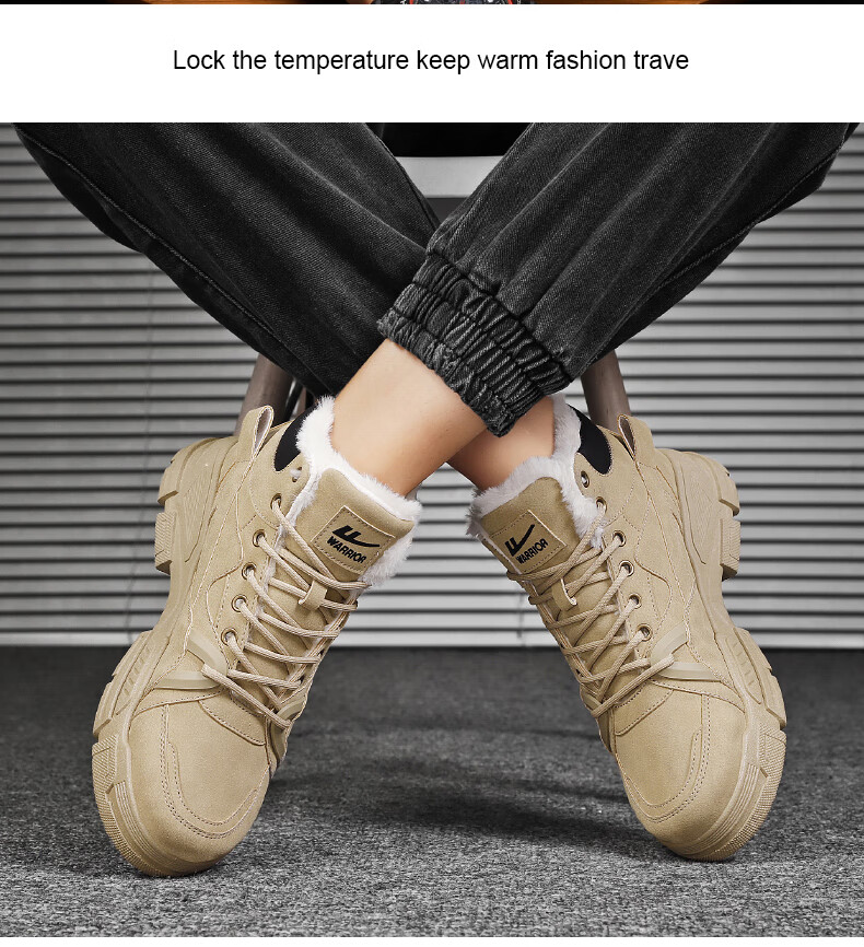 Huili Men's Martin Boots, 2025 Autumn And Winter New Style Men's Fleece-Lined Snow Boots, Warm Work Boots, Cotton Shoes, Khaki, Size 41 20