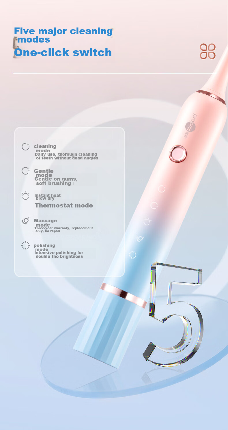 Prooral [Birthday Gift], Sonic Electric Toothbrush with Pressure Sensing Reminder, Adult Rechargeable Couple's Gift, Birthday Present, T33 Snow White 6