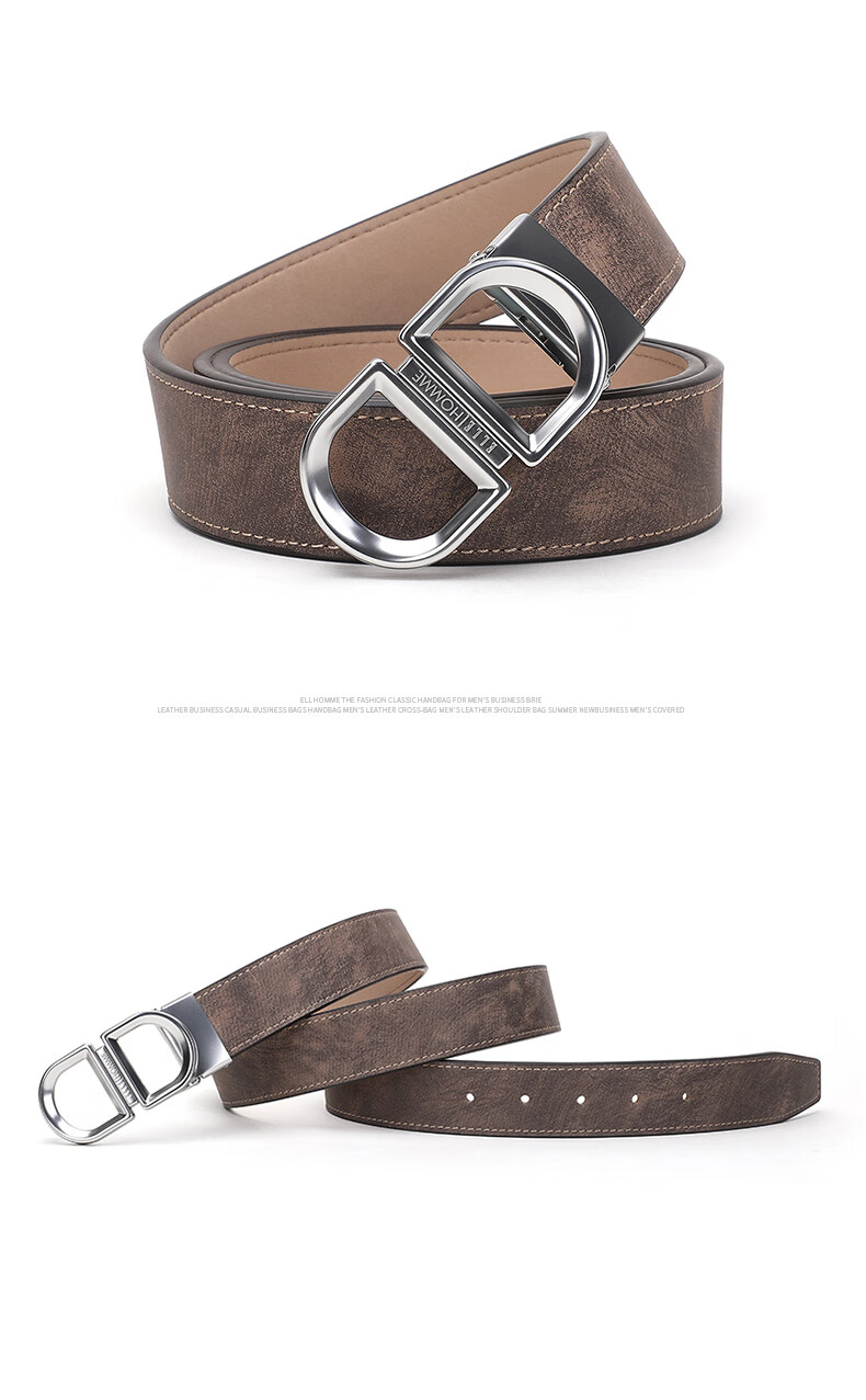 ELLE HOMME Men's Belt, Top-Grain Leather Buckle Waistband, Hollow Buckle Dress Pants Belt, Birthday Gift for Boyfriend 9