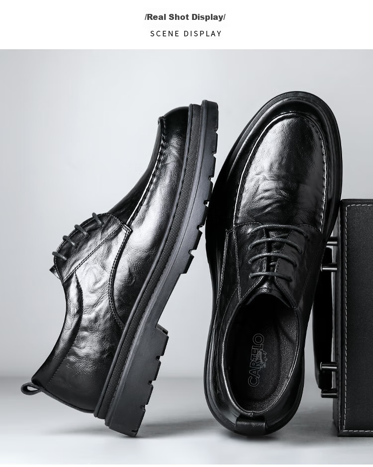 CARTELO British Men's Formal Leather Shoes, Breathable Classic Business Men's Shoes, Hand-Grain Low-Top Leather Shoes for Men, 9903 Black, Size 42 11