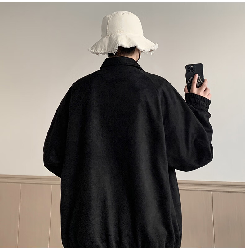 Dingfengbaoluo Men's Jacket, Summer Casual Loose Trendy Suede Coat, American Baseball Style YM9921, Black, 3XL 6