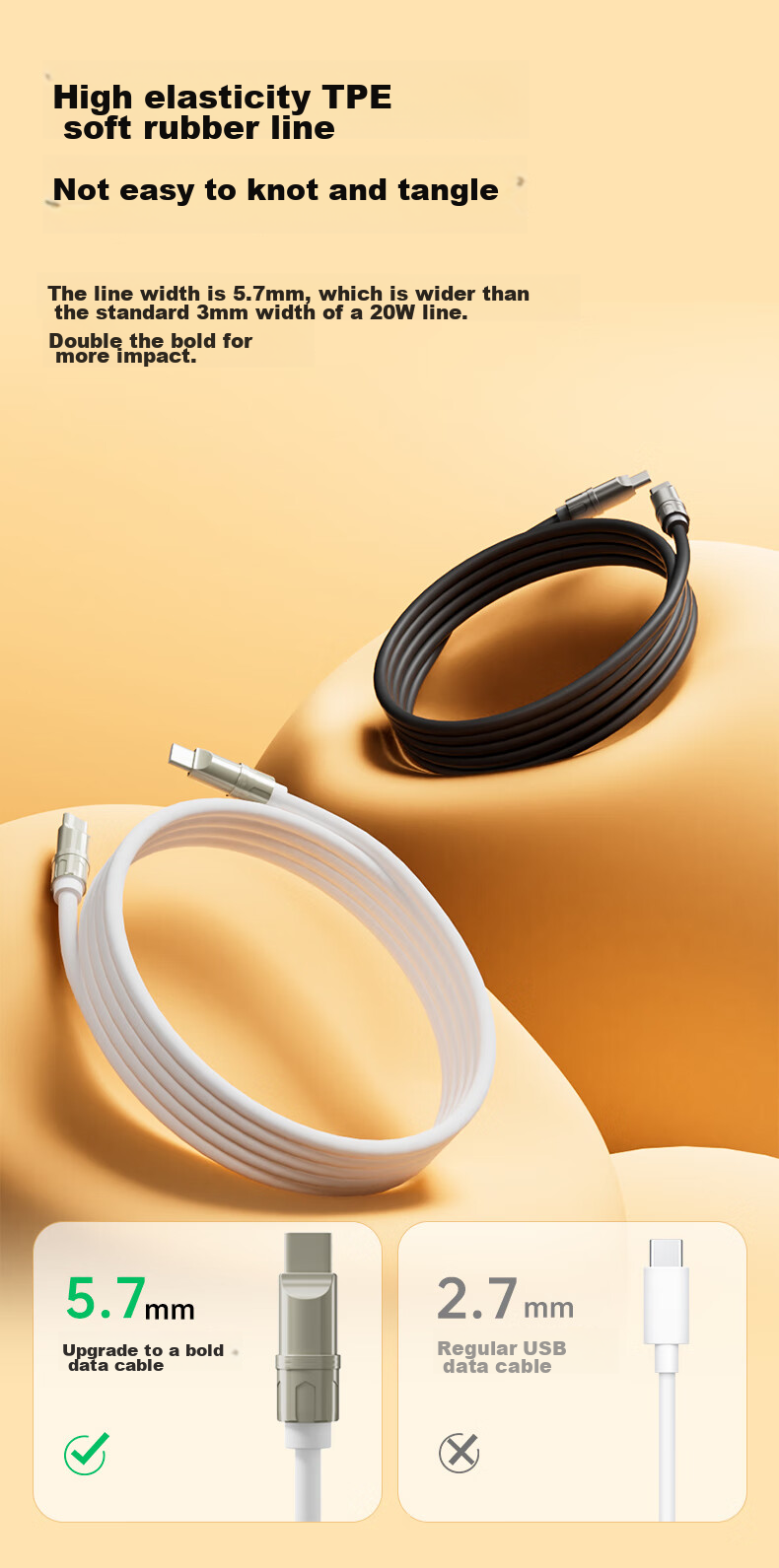 BIAZE Dual-Head Type-C Charging Cable PD60W Compatible with Apple IPhone 18 Pro Max 17/16/15, Huawei, Xiaomi, Android Phones, Fast Charging Data Cable for Tablets, 1.5 Meters 3