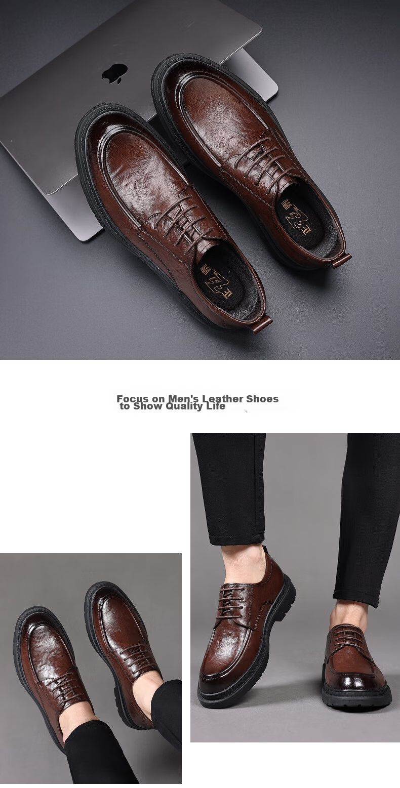 Zhengtai British Business Leather Shoes for Men, Breathable Hand-Grain Soft Leather Men's Shoes, Thick-Soled Casual Men's Leather Shoes JZ0017 Black Size 38 16
