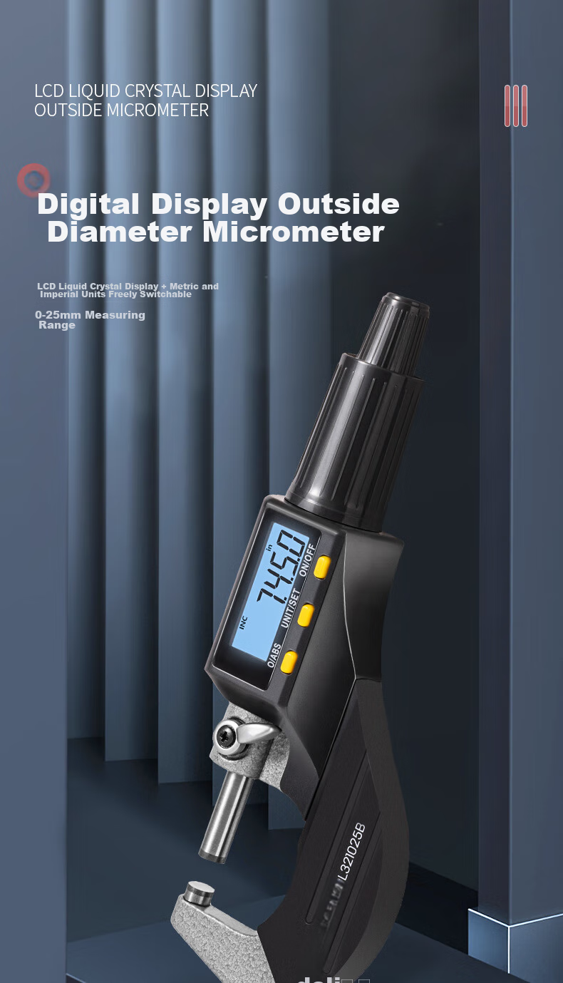 Deli Digital Micrometer with External Diameter Gauge, 0.001mm High-Precision Thickness Gauge, Vernier Caliper 2