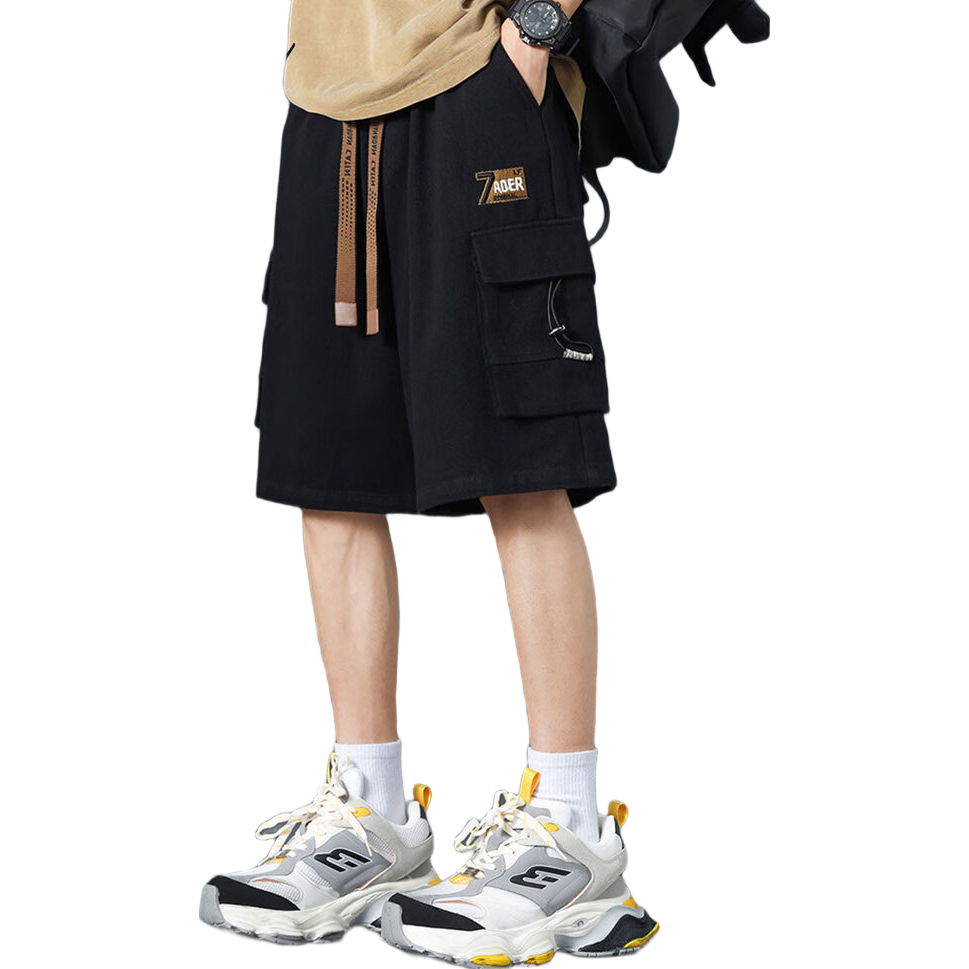 I'M DAVID Men's Cargo Shorts, Summer Casual Loose-Fit Five-Point Pants, Trendy Thin Mid-Length Shorts, Black, 3XL