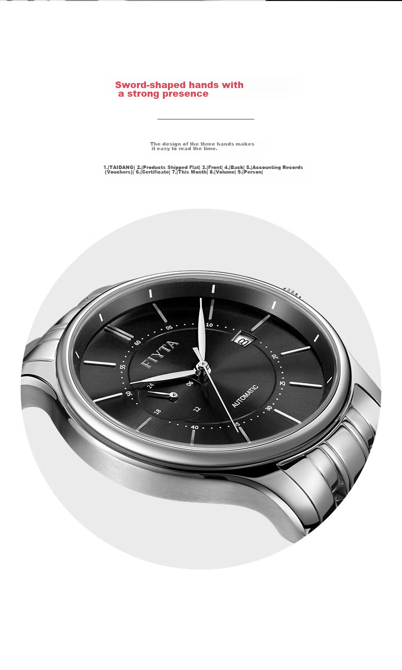 FIYTA Classic Series Calendar White Dial Steel Strap Automatic Mechanical Men's Business Watch Holiday Gift for Men 6