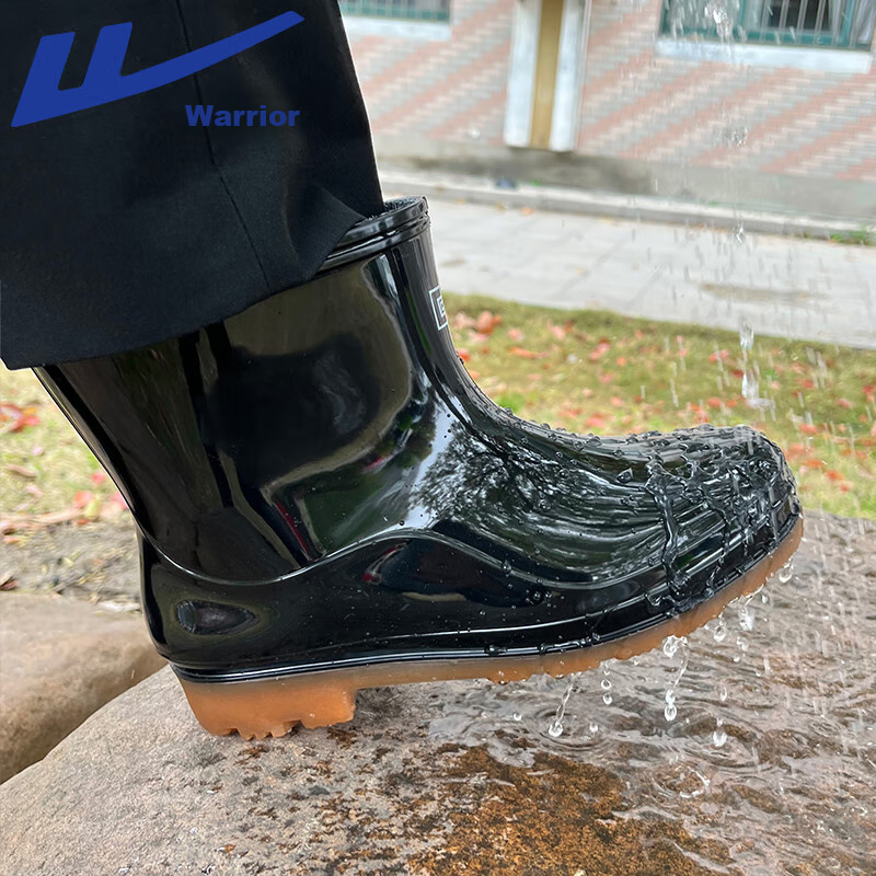 Huili Men's Short Rain Boots, Waterproof Non-Slip Rubber Shoes, Thickened Wear-Resistant Water Shoes, Black, Size 40