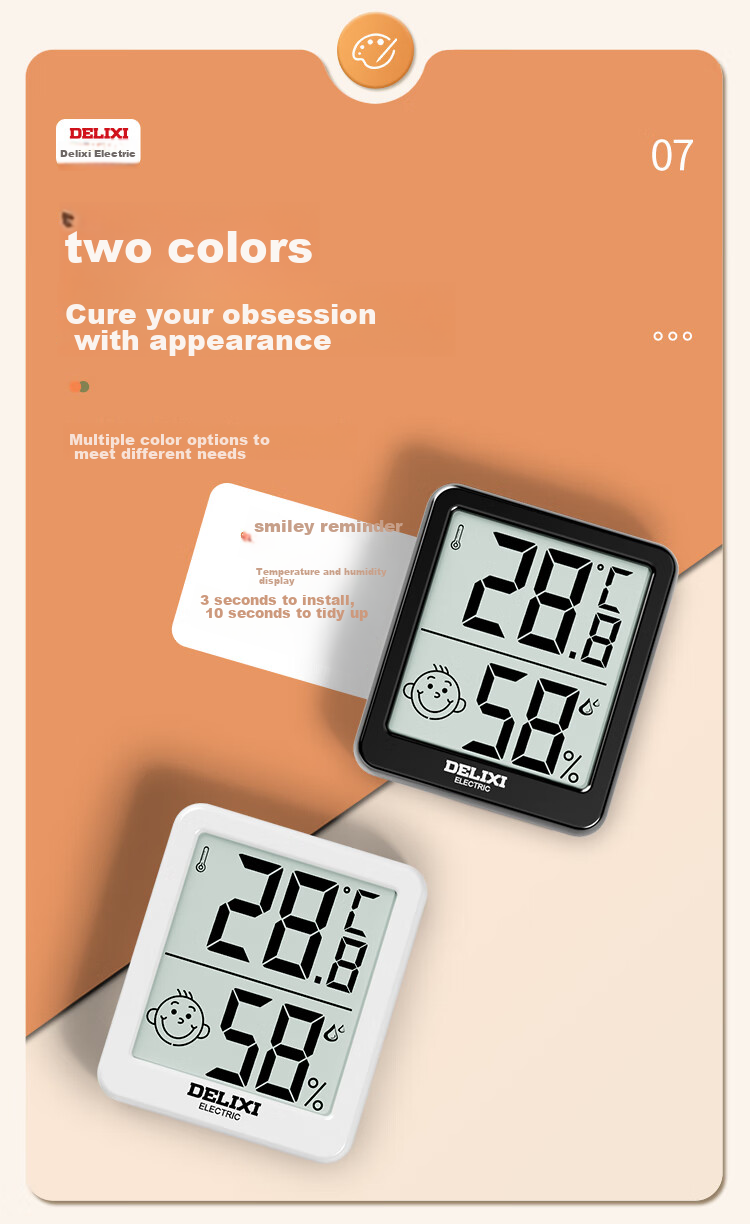 DELIXI ELECTRIC Electronic Thermometer for Indoor, Car, Office, Home, Bathroom, Baby Room, Digital Display High-Precision Wall-Mounted Temperature And Humidity Meter 9