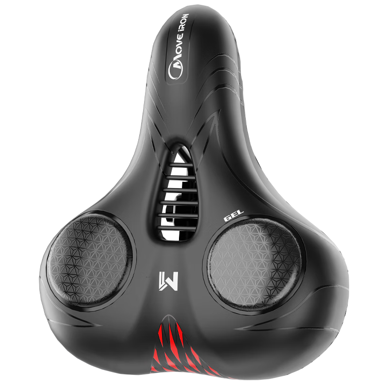 Move Iron Bicycle Seat, Silicone Saddle, Mountain And Road Bike, Enlarged And Thickened, Universal Shock-Absorbing Comfortable Seat, Black And Red