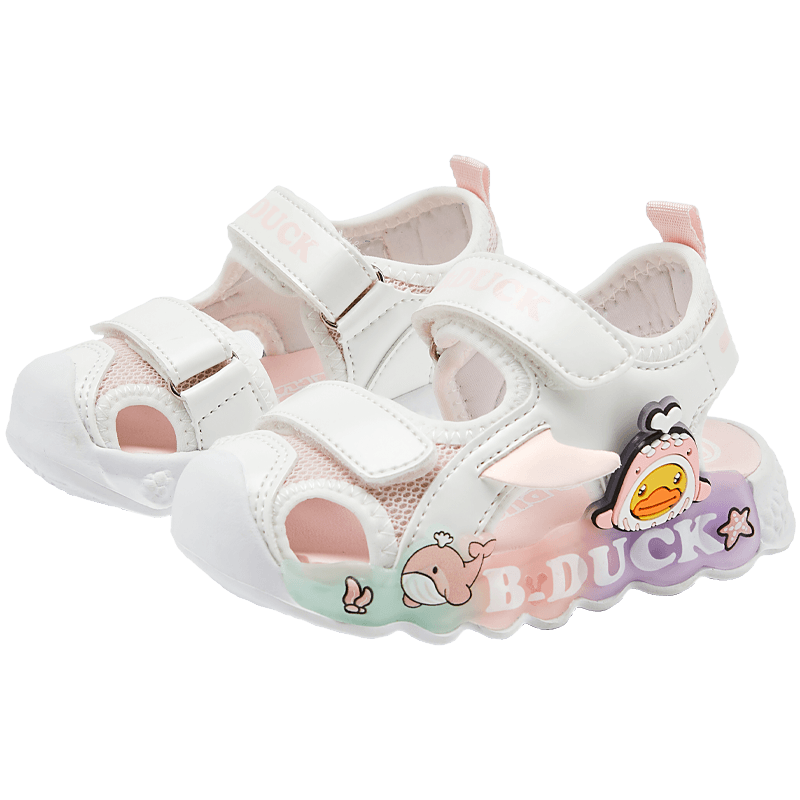 B.Duck Children's Sandals, Cartoon Fashion Sandals for Boys And Girls, Summer Closed-Toe Beach Shoes, 5006 White-Pink, Size 25