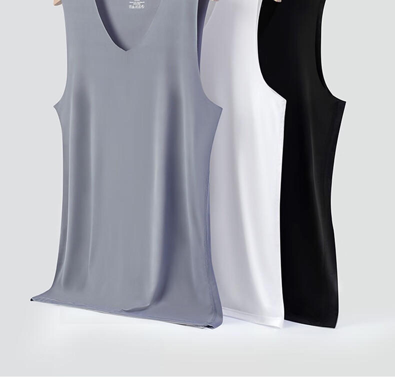 LangSha Men's Tank Top, Summer Ice Silk Thin Style, 7A Grade Antibacterial Seamless Sports Casual Undershirt, 3-Piece Set 16