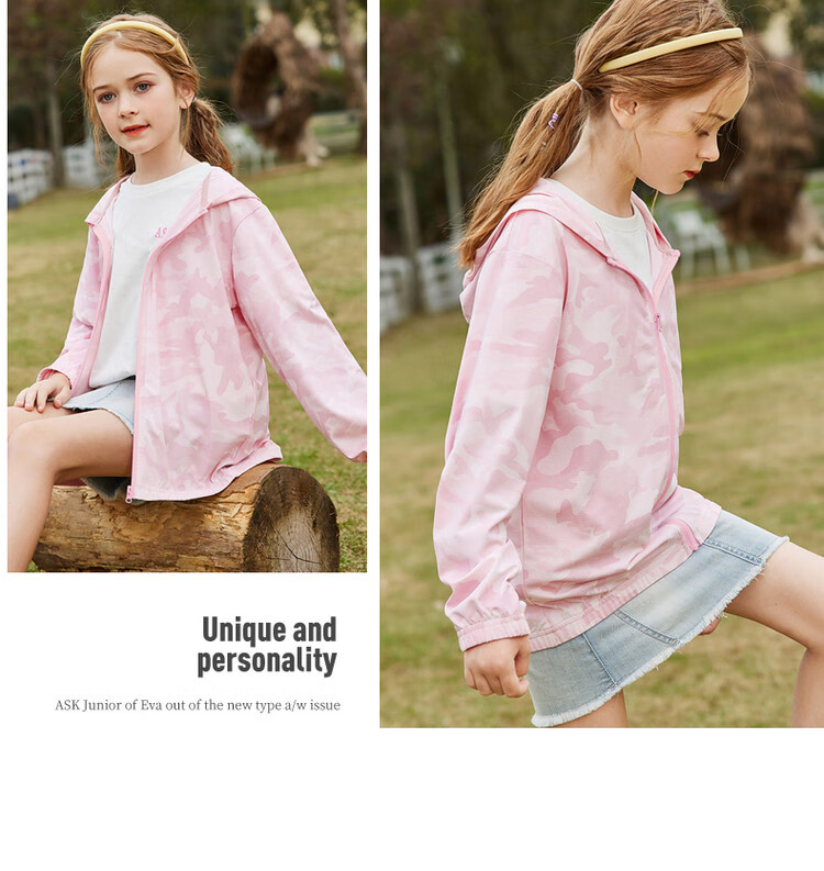ASK JUNIOR Children's Outerwear, Lightweight Summer Jacket for Girls, Thin Skin Coat with Hood, Air Conditioning Wear, Pink, Size 170 9