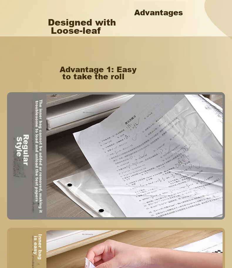 SUNWOOD 20 Pages 40 Sheets A3 Large Capacity Loose-Leaf Paper Storage Folder Student Exam Papers Transparent Insert File Folder 3957 White 3