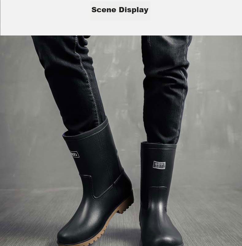 Huili Men's Stylish Rain Boots, Water Shoes, Outdoor Waterproof Non-Slip Wear-Resistant Comfortable Overshoes HL8128 High-Top Black Size 44 6