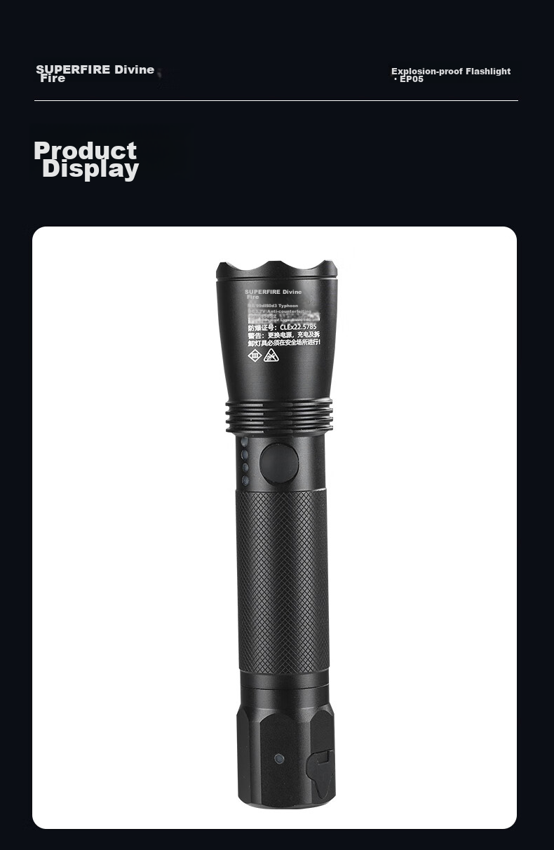 SupFire EP05 Industrial Explosion-Proof High-Intensity Flashlight LED Rechargeable Ultra-Bright Long-Range with Explosion-Proof Certificate for Construction Sites, Miners, And Firefighters 3W High-Power Ultra-Long Battery Life 8 Hours 15