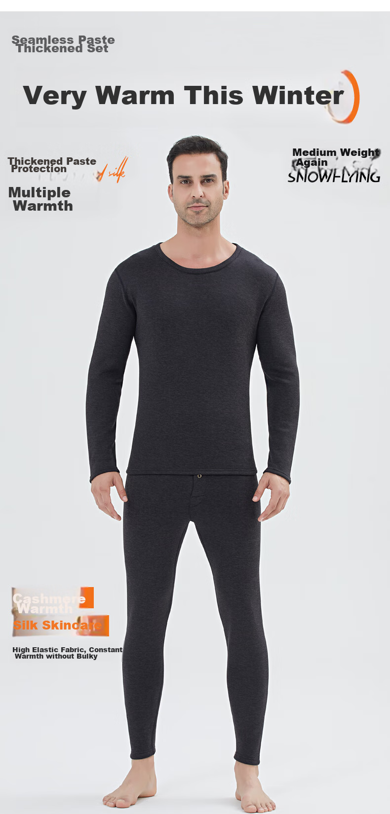 SNOWFLYING [Cashmere Silk Patch] Thermal Underwear for Men, Autumn Shirt And Pants Set, Thickened And Fleece-Lined, Winter New Product 2