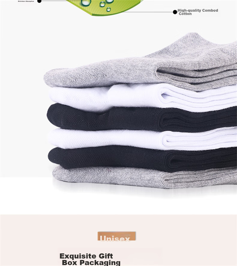 Dashidai Official Antibacterial Deodorizing Socks, Unisex Sports Socks, Cotton Socks with Antibacterial And Sweat-Absorbing Properties, B070C Long Socks, 2 Black, 2 White, 2 Gray 13