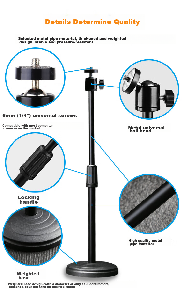 GESOBYTE F13 Computer Webcam Stand Desktop Mount with 1/4 Standard 6MM Universal Screws, Multi-Angle Rotating Pan-Tilt Head, Adjustable for Horizontal And Vertical Screens, Video Phone Stand 2