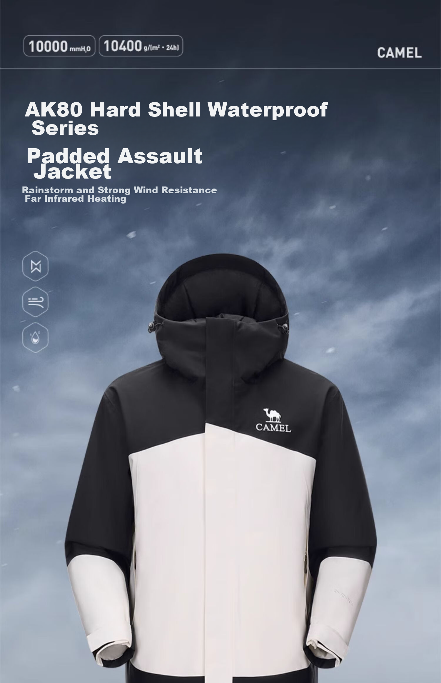 CAMEL Outdoor Padded Jacket AK80 Hard Shell Waterproof Cotton Coat for Men, Thickened Mountaineering Suit A14CF09733 1