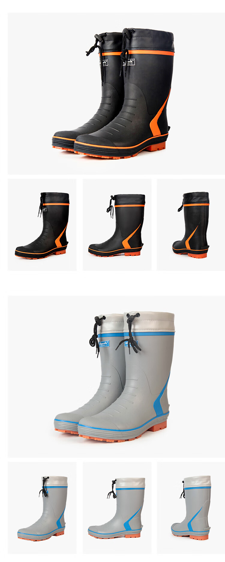 Jolly Walk New Rubber Rain Boots, Outdoor Fishing Waterproof Boots with Protective Cuffs, Black And Orange (New Cowhide Sole), Size 42 12