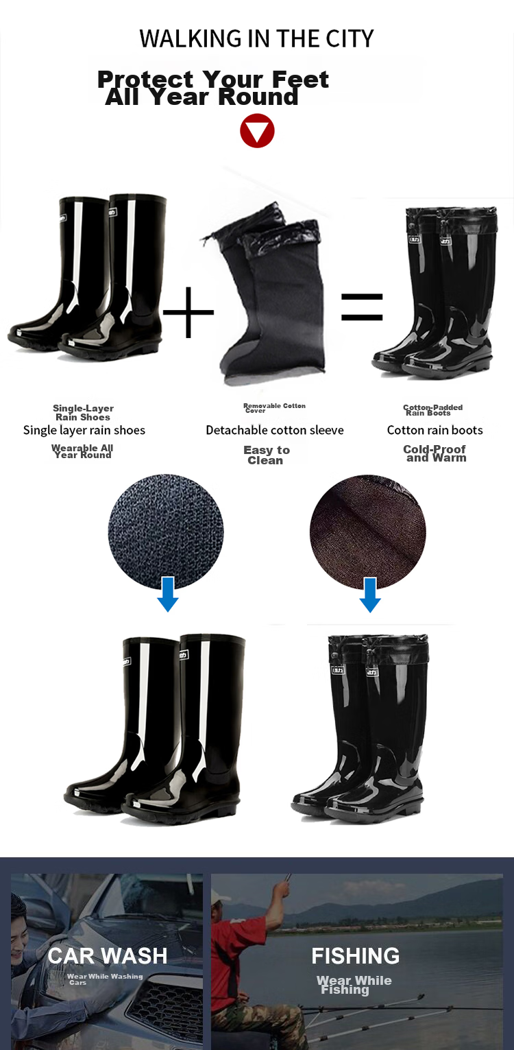 Huili Men's Rain Boots with Fleece Lining And Cotton Padding, Warm And Stylish Waterproof Non-Slip Wear-Resistant Outdoor Boots HL838 Mid-Calf Black Size 43 3