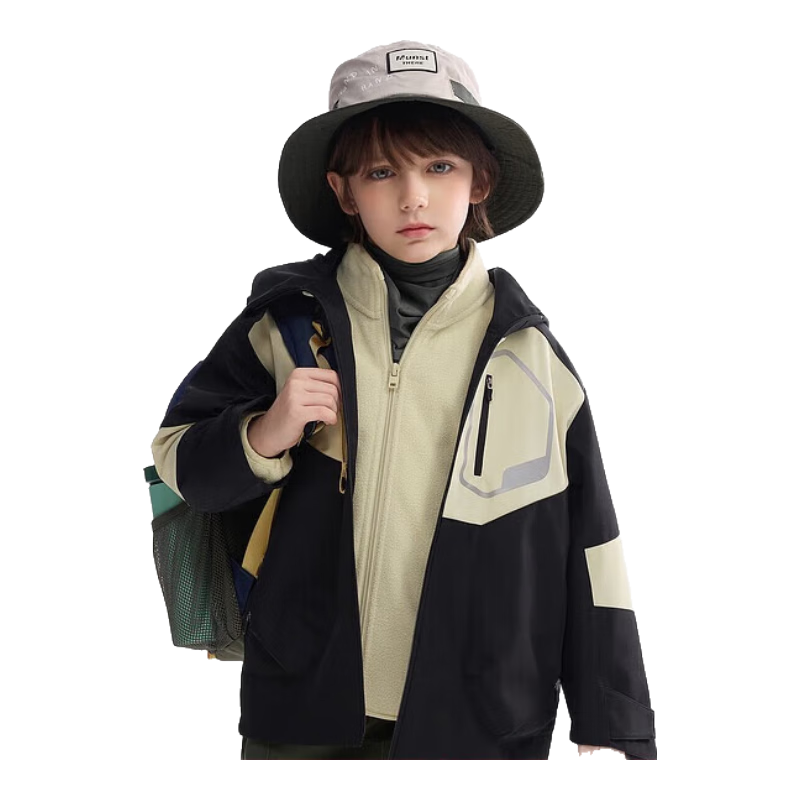 MQD [Triple Protection Heat Retention] Unisex Three-In Windbreaker Spring And Autumn Style Children's Reflective Jacket, Black, 150cm