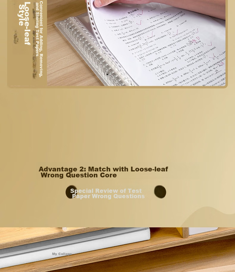 SUNWOOD 20 Pages 40 Sheets A3 Large Capacity Loose-Leaf Paper Storage Folder Student Exam Papers Transparent Insert File Folder 3957 White 4