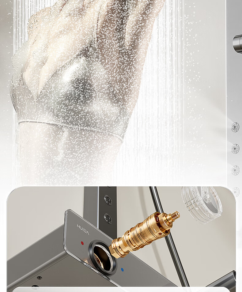 HUIDA Constant Temperature Digital Shower Head, Complete Set with Pressure Boost, Home Bathroom Large Storage, Massage Bathing Kit, Gun Gray DW525S 3